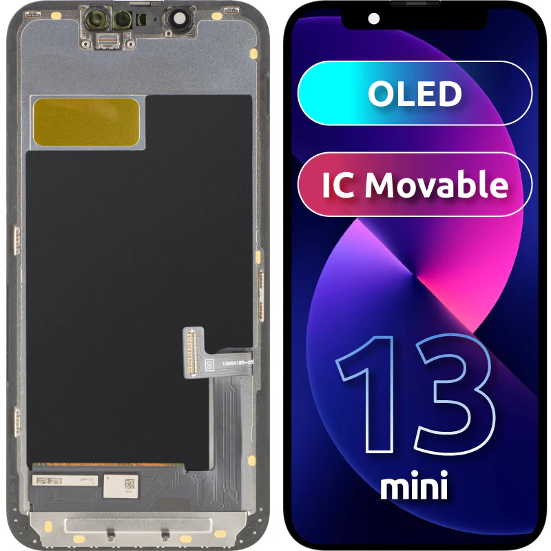 MP Touchscreen Display compatible with Apple iPhone 13 mini, with Frame, OLED FHD Movable IC Version, Black