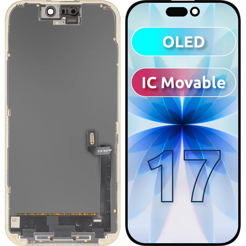 MP Touchscreen Display compatible with Apple iPhone 17, with Frame, OLED FHD IC Movable Version, Black