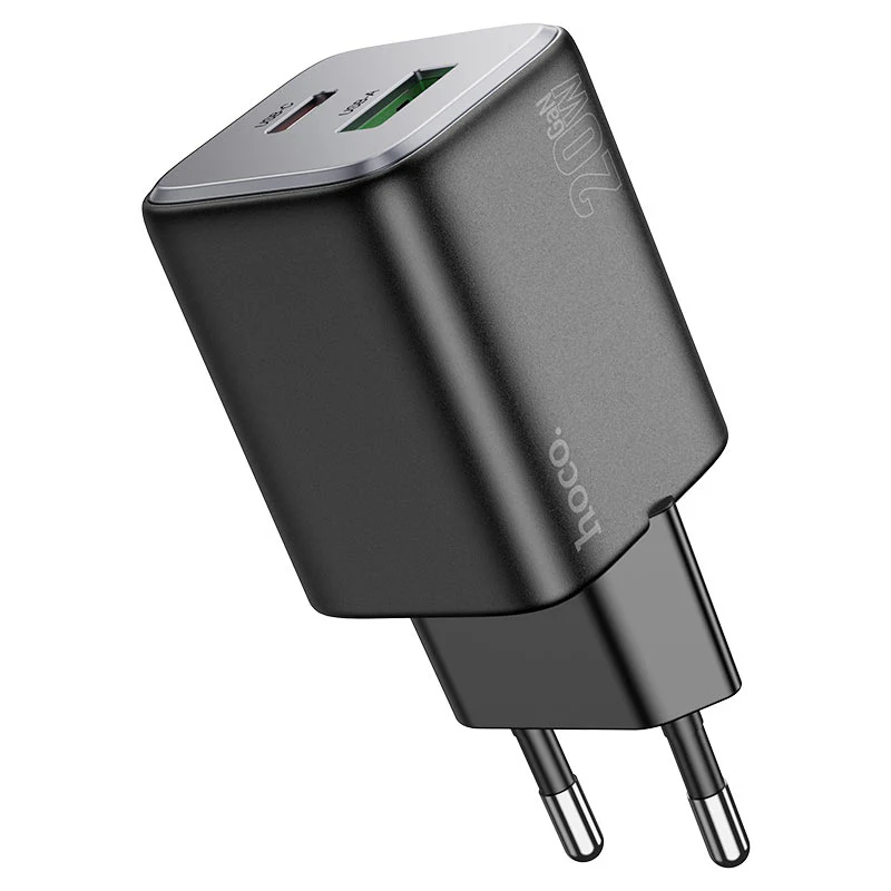 Network Charger with Lightning Cable HOCO N41, 20W, 3A, 1 x USB-A - 1 x USB-C, Black - Image 4