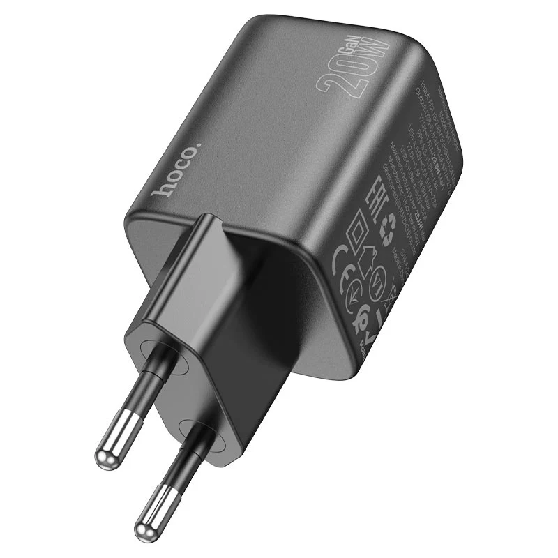 Network Charger with Lightning Cable HOCO N41, 20W, 3A, 1 x USB-A - 1 x USB-C, Black - Image 5
