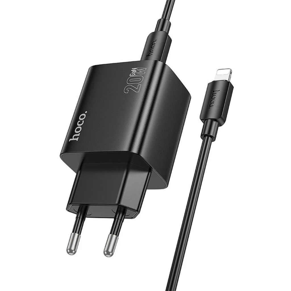 Network Charger with Lightning Cable HOCO N55, 20W, 3A, 2 x USB-A - 2 x USB-C, Black - Image 2