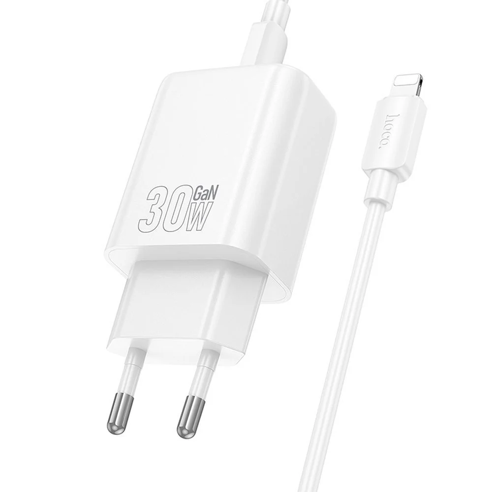Network Charger with Lightning Cable HOCO N62, 30W, 3A, 1 x USB-C, White - Image 2