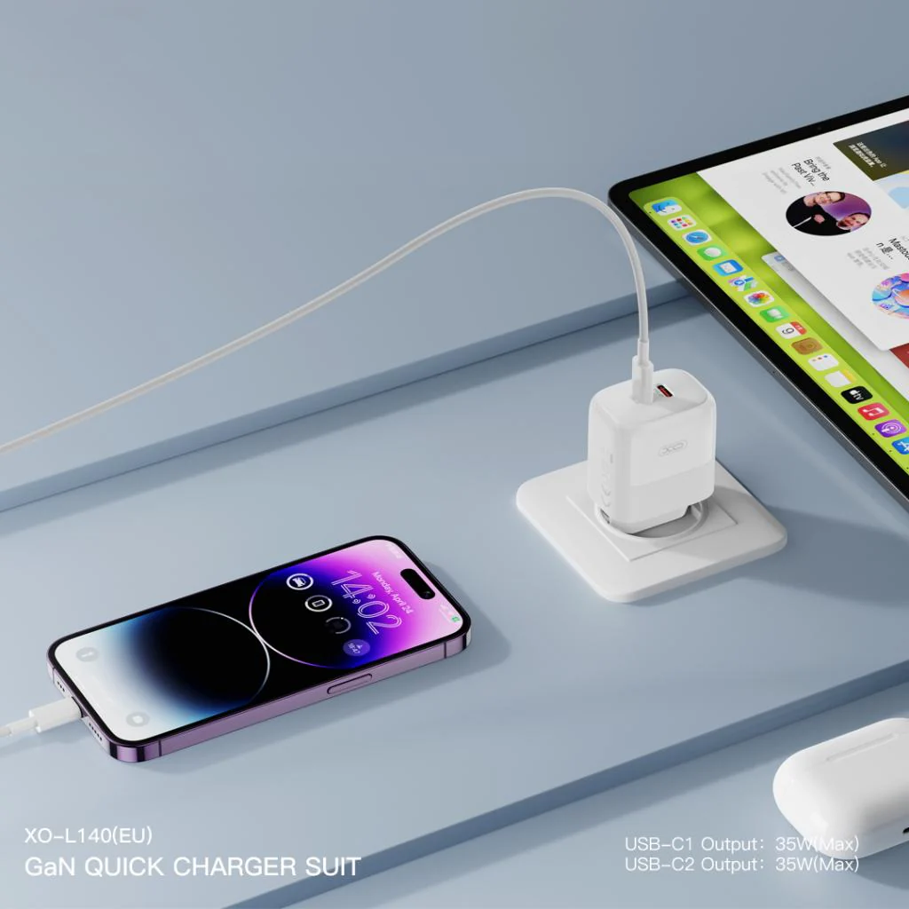 Network Charger with Lightning Cable XO Design L140, 35W, 3A, 2 x USB-C, White - Image 5