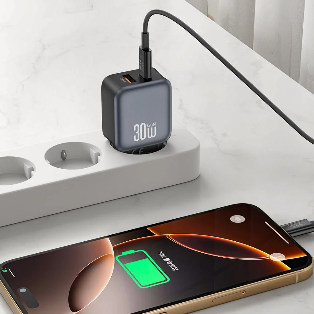Network Charger with Lightning Cable XO Design L156, 30W, 3A, 1 x USB-A - 1 x USB-C, Black - Image 6