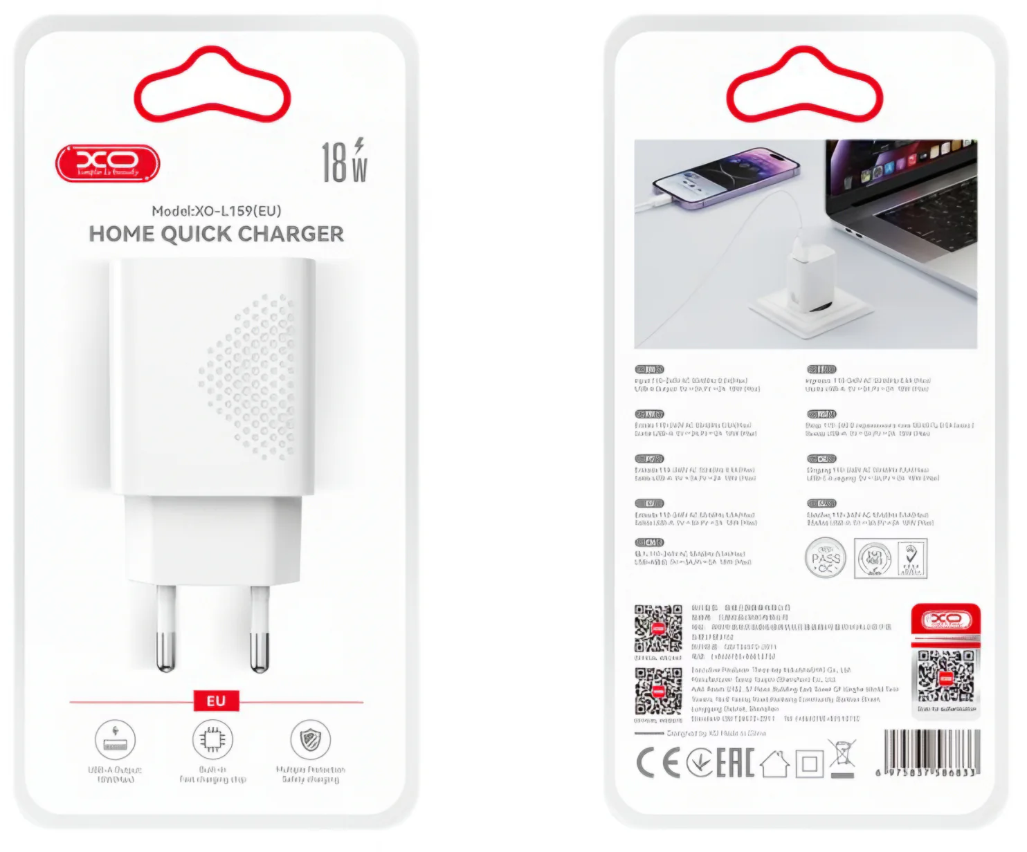 Network Charger with microUSB Cable XO Design L159, 18W, 3A, 1 x USB-A, White - Image 6