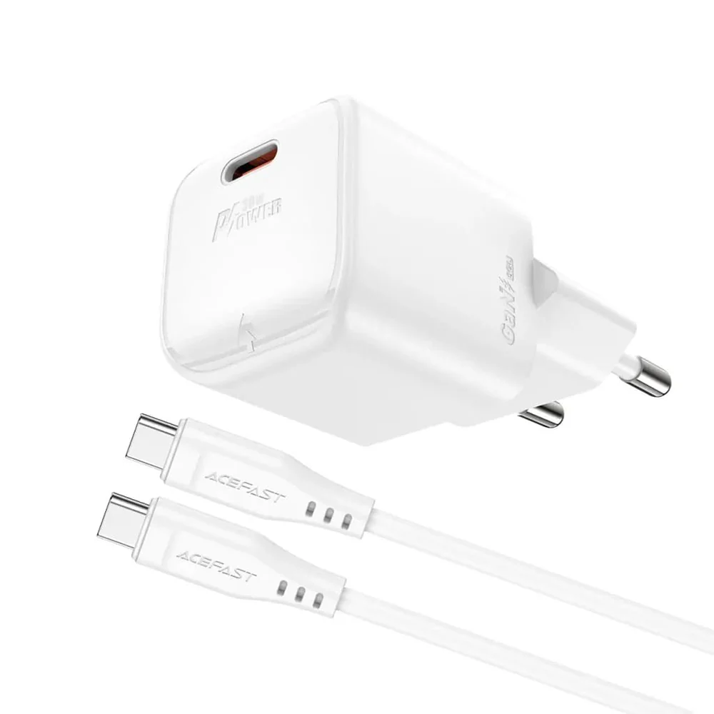 Network Charger with USB-C Cable Acefast A77, 30W, 3A, 1 x USB-C, White - Image 3