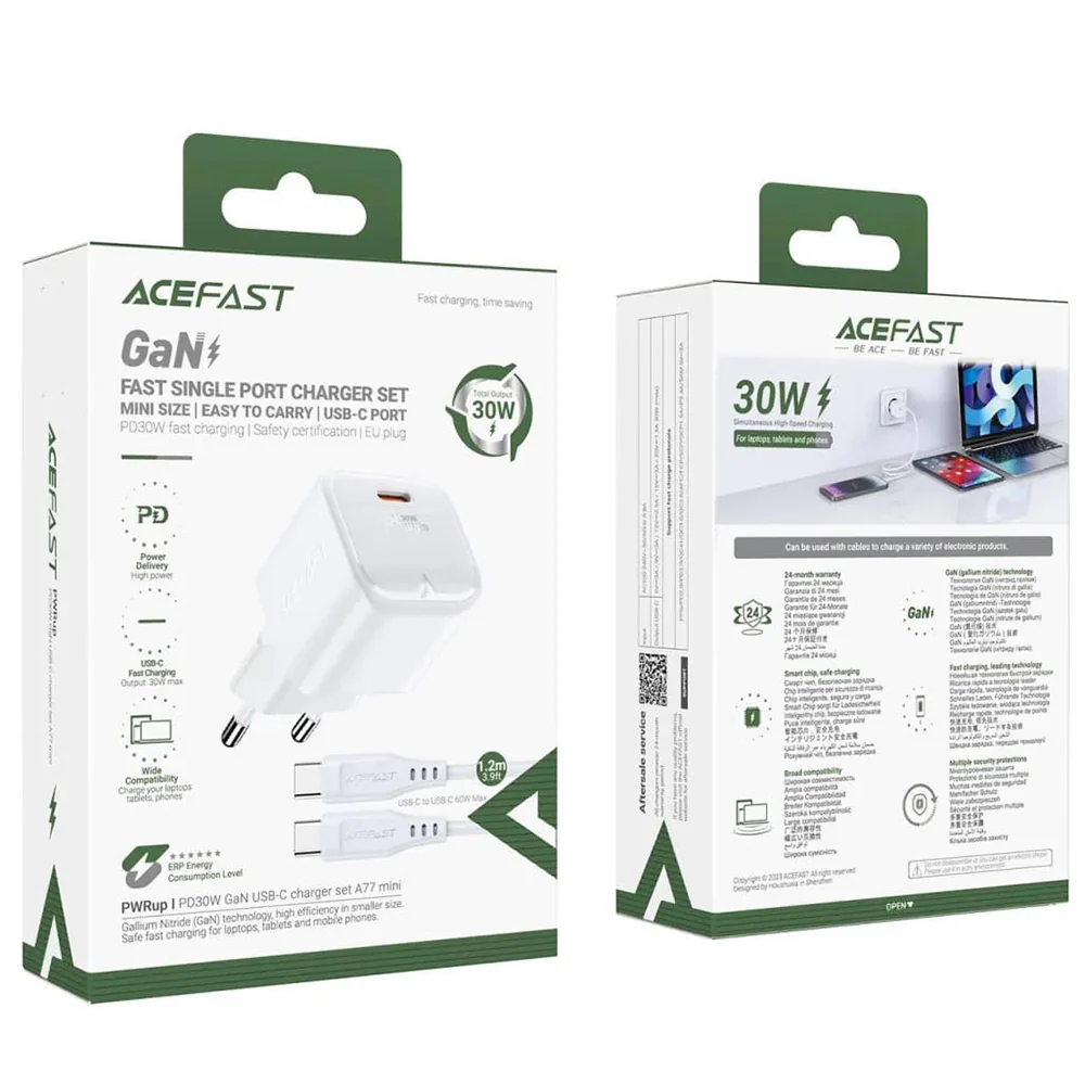 Network Charger with USB-C Cable Acefast A77, 30W, 3A, 1 x USB-C, White - Image 7
