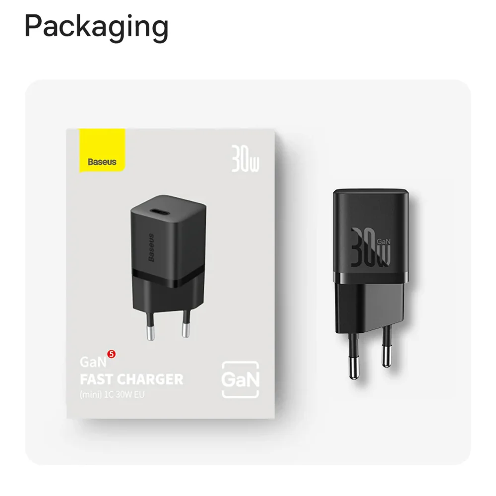 Network Charger with USB-C Cable Baseus GaN Mini 1C, 30W, 3A, 1 x USB-C, Blue P10110902313-00 - Image 8