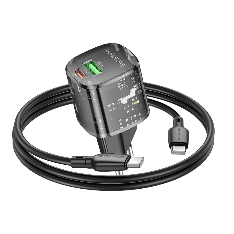 Network Charger with USB-C Cable Borofone BN17 Sunlight, 20W, 3A, 1 x USB-A - 1 x USB-C, Black - Image 5