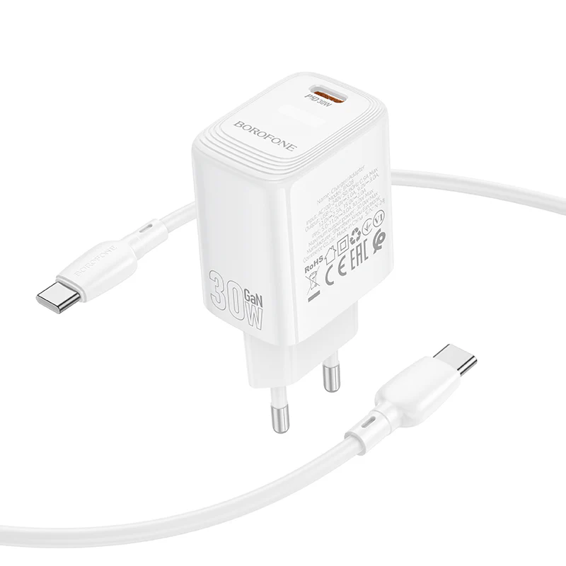 Network Charger with USB-C Cable Borofone BN28 Fuente, 30W, 3A, 1 x USB-C, White - Image 3
