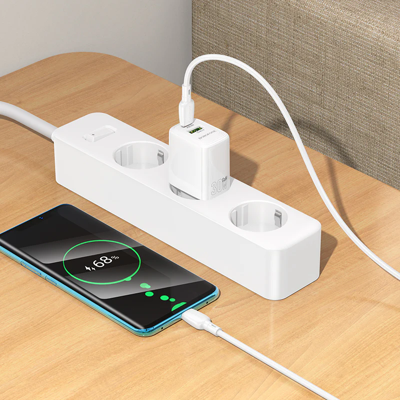 Network Charger with USB-C Cable Borofone BN29 Fuente, 30W, 3A, 1 x USB-A - 1 x USB-C, White - Image 6