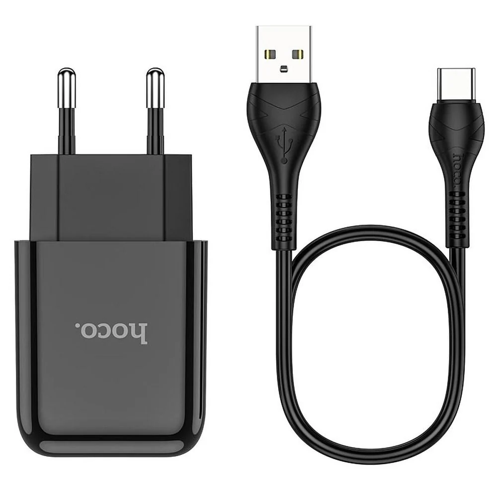 Network Charger with USB-C Cable HOCO N2, 10W, 2A, 1 x USB-A, Black - Image 2