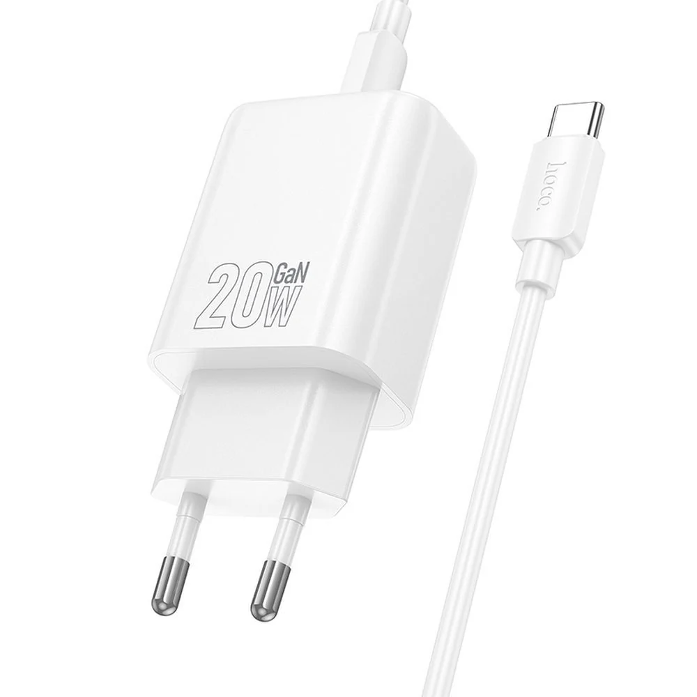 Network Charger with USB-C Cable HOCO N60, 20W, 3A, 1 x USB-C, White - Image 2