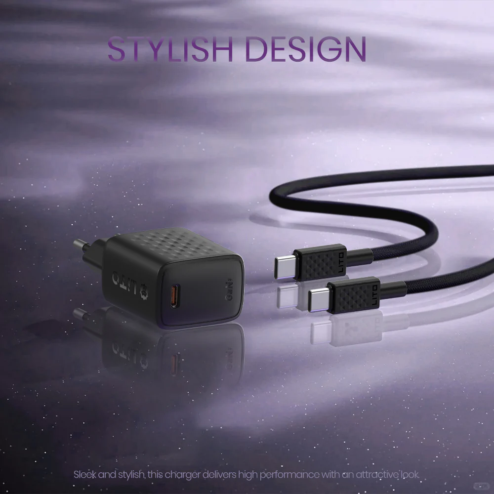 Network Charger with USB-C Cable Lito LC17T, 30W, 3A, 1 x USB-C, Black - Image 4