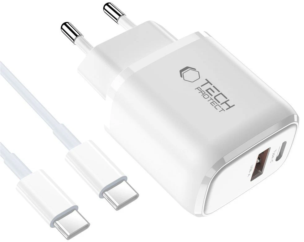 Network Charger with USB-C Cable Tech-Protect NCA45W, 45W, 3A, 1 x USB-A - 1 x USB-C, White - Image 2