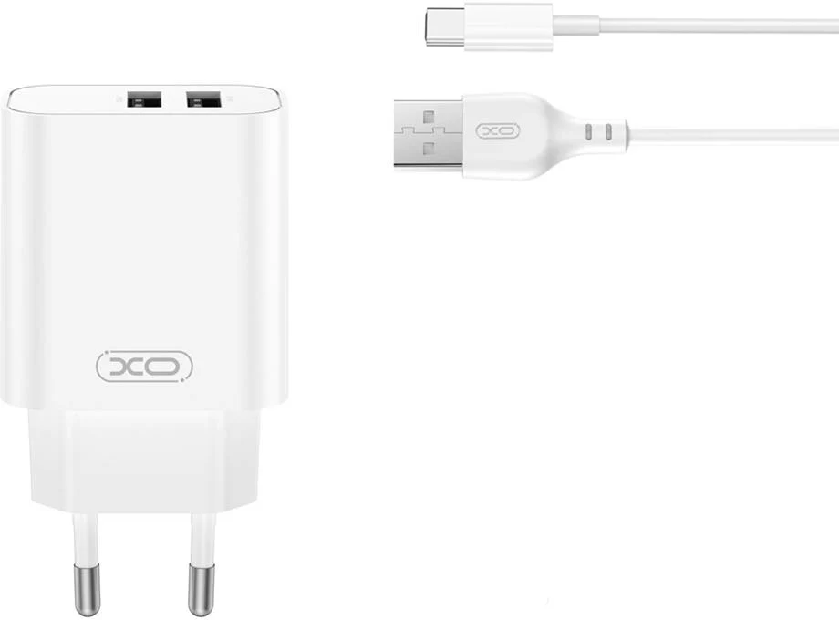 Network Charger with USB-C Cable XO Design CE34, 12W, 2.4A, 2 x USB-A, White