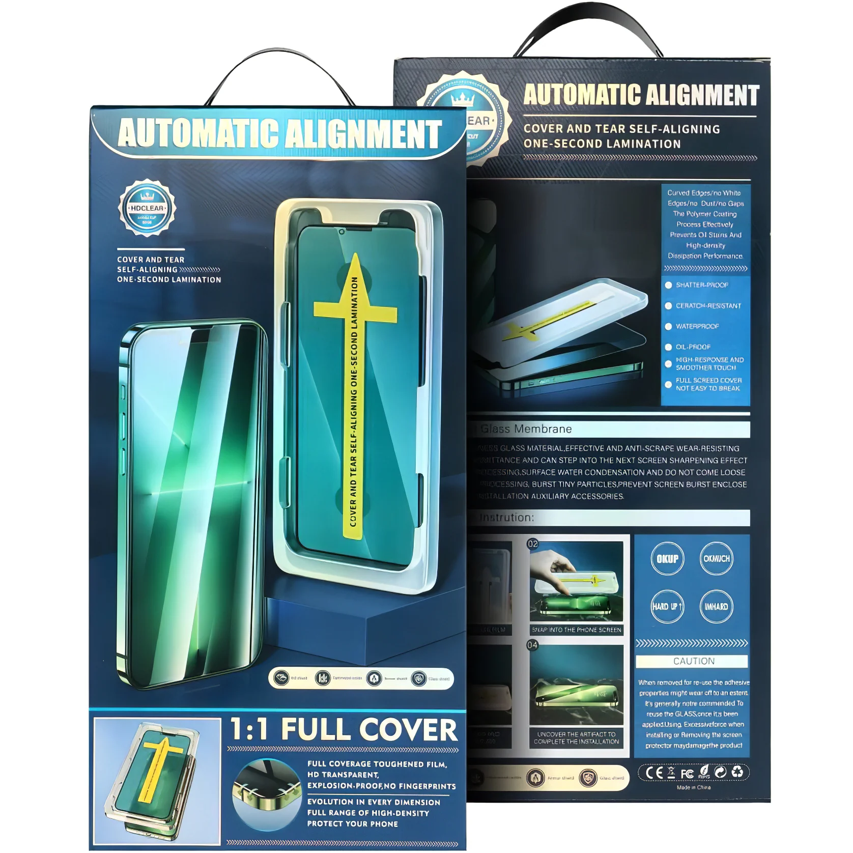 OEM Automatic Alignment Screen Protector for Apple iPhone 17e / 16e / 14 / 13 Pro, Tempered Glass, Full Glue, 5D, Black - Image 2