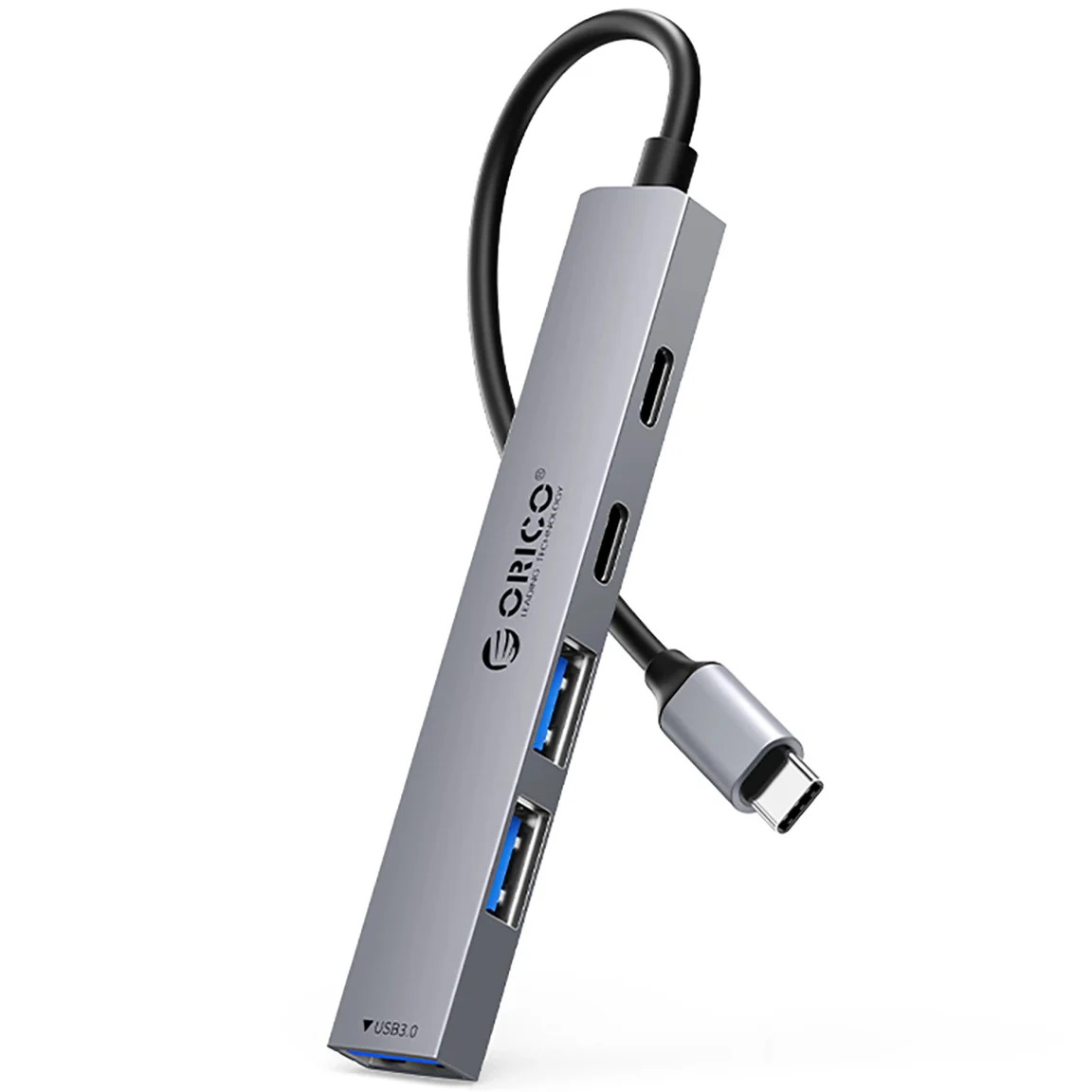 Orico YSB4-U2 USB-C Hub, 1 x USB-A 3.0 - 2 x USB-A - 2 x USB-C, Gray