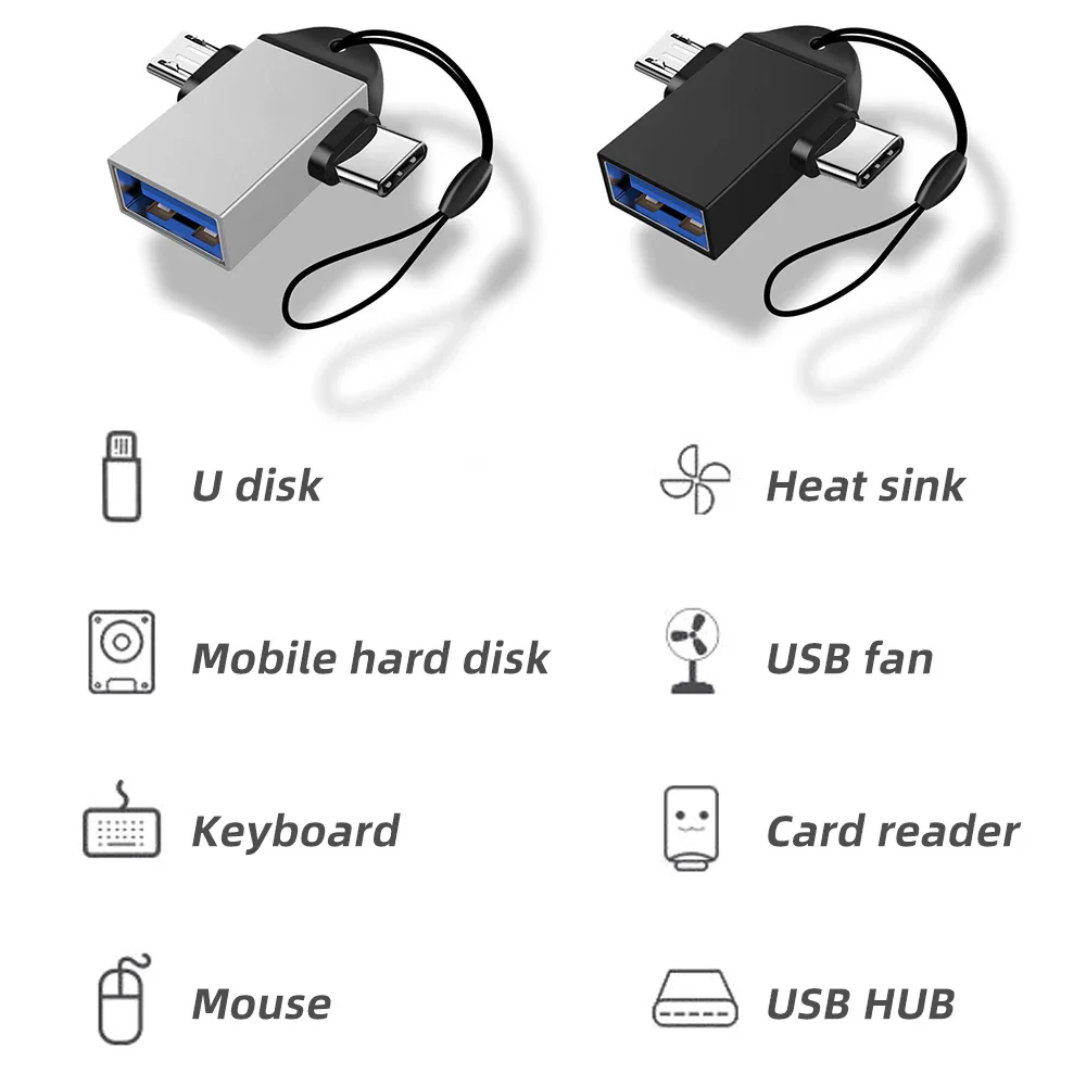 OTG Adapter microUSB / USB-C - USB-A Techsuit A15 AluCoreX, Black - Image 7