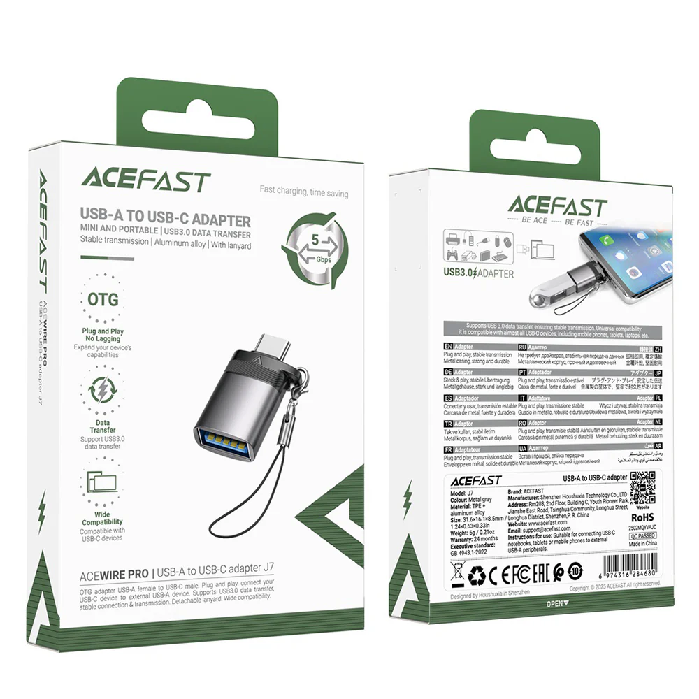 OTG USB-C to USB-A Acefast J7 Adapter, Gray - Image 7