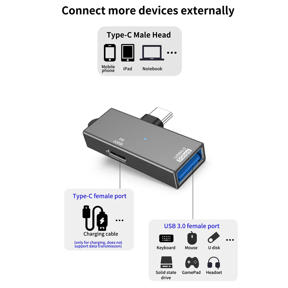 OTG USB-C to USB-A Adapter Techsuit A21, Gray - Image 4