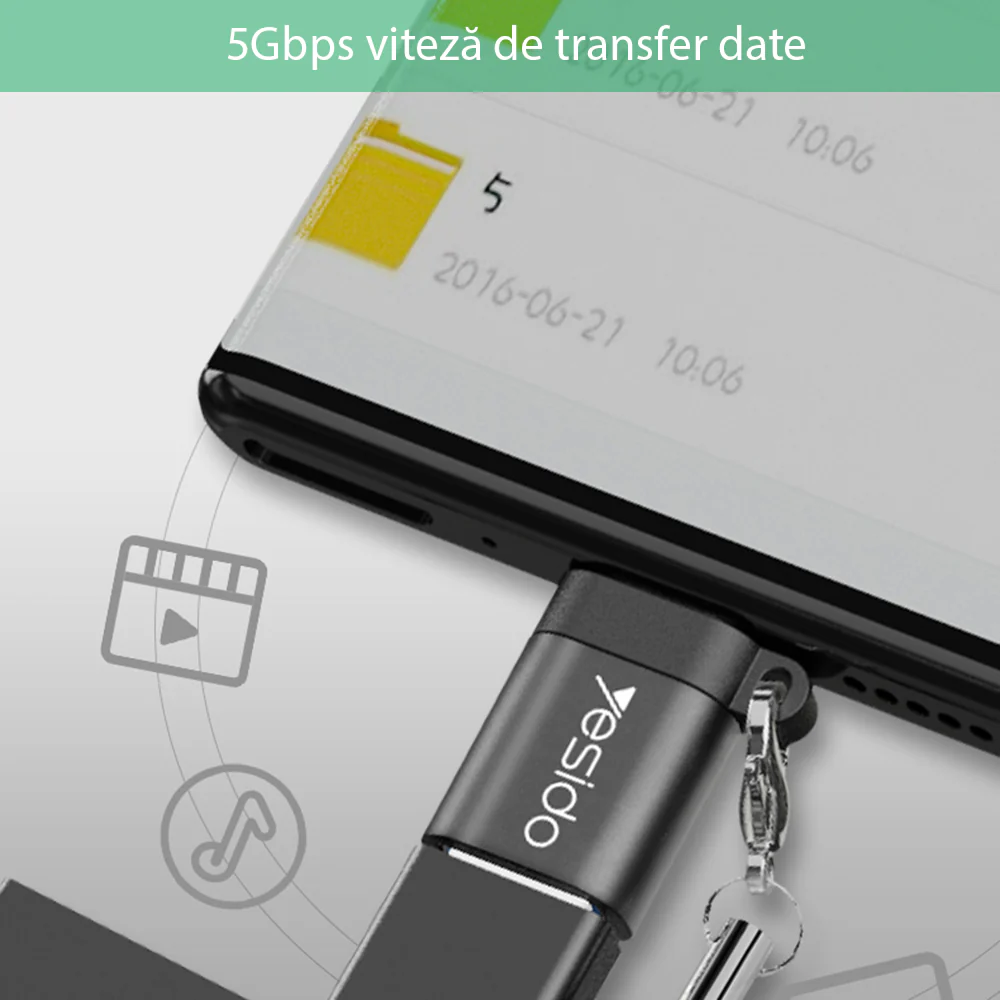 OTG USB-C to USB-A Adapter Yesido GS06, Black - Image 6