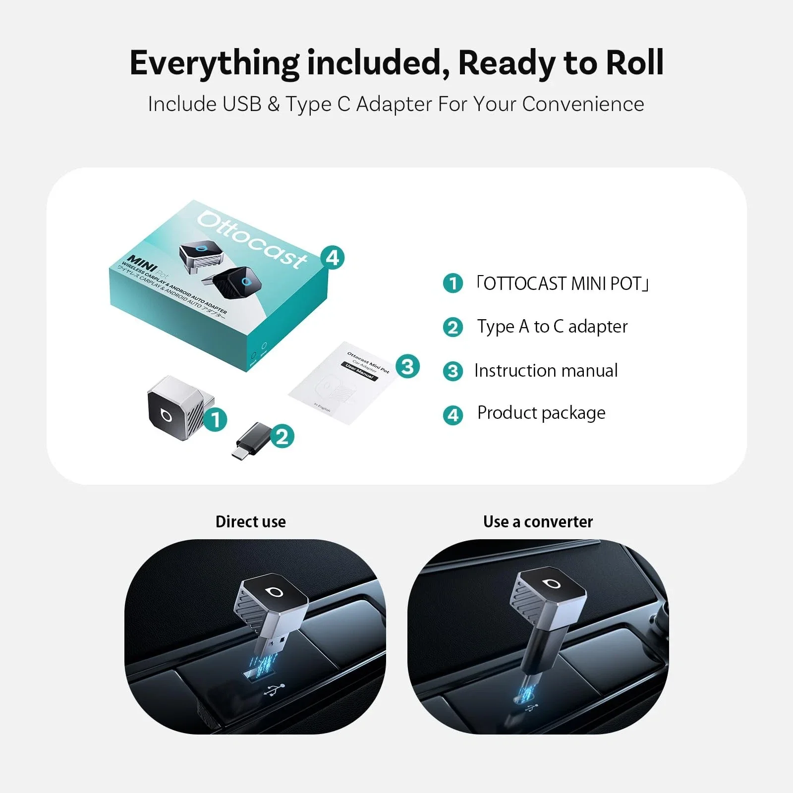 Ottocast Mini Cube Style C Wireless Carplay / Android Auto Adapter for Apple iPhone / Android Series CP88-T3 - Image 8