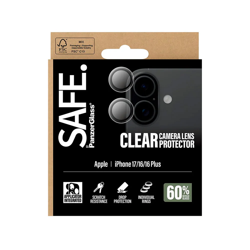 PanzerGlass Safe Rear Camera Protector. for Apple iPhone 17 / 16 Plus / 16, Tempered Glass, Transparent - Image 5