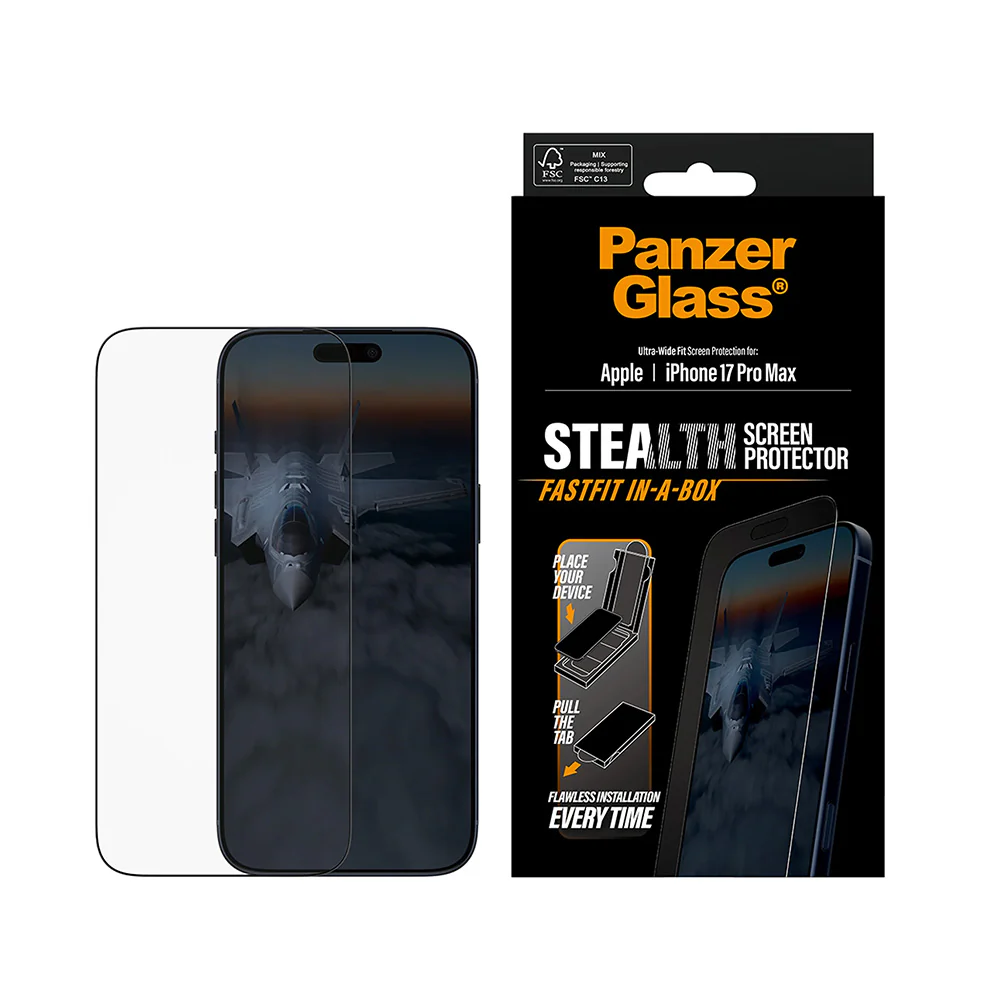 PanzerGlass Ultra-Wide Fit Stealth Fastfit Screen Protector for Apple iPhone 17 Pro Max, Tempered Glass, Full Glue, Black - Image 2