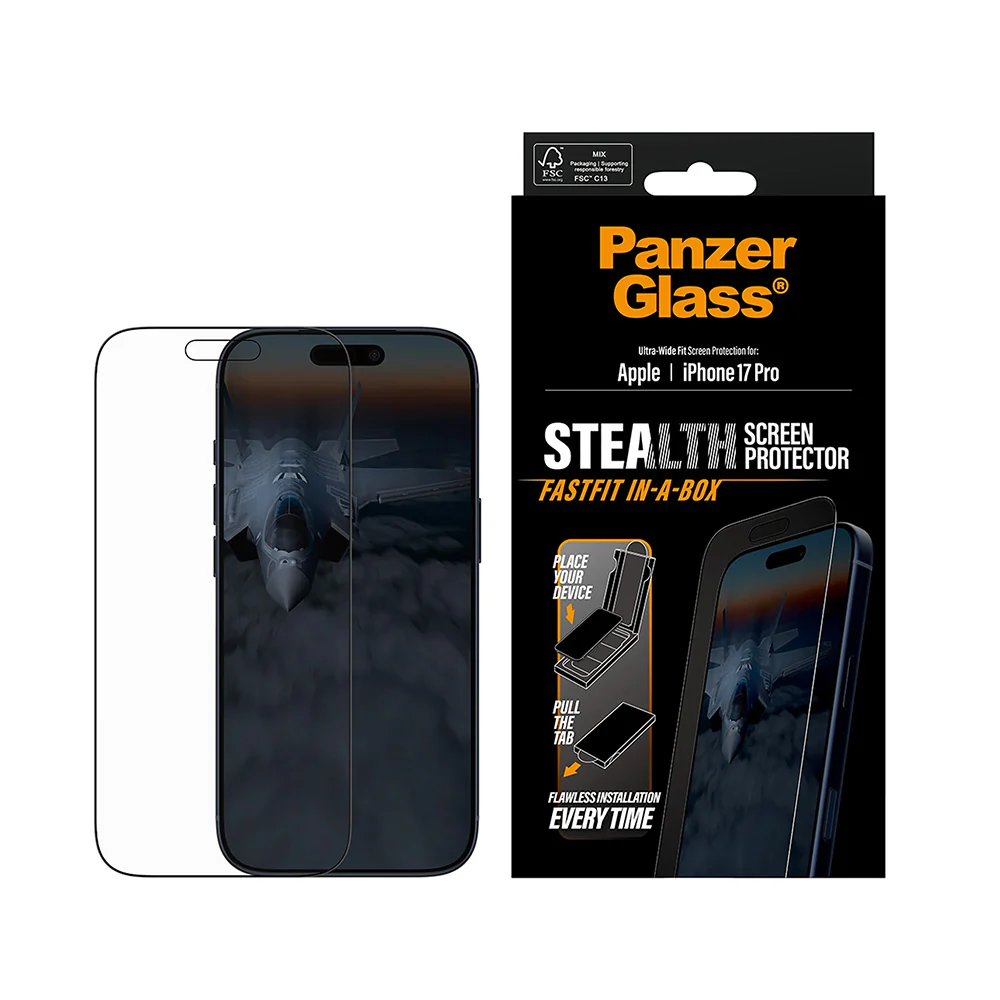 PanzerGlass Ultra-Wide Fit Stealth Fastfit Screen Protector for Apple iPhone 17 Pro, Tempered Glass, Full Glue, Black - Image 2