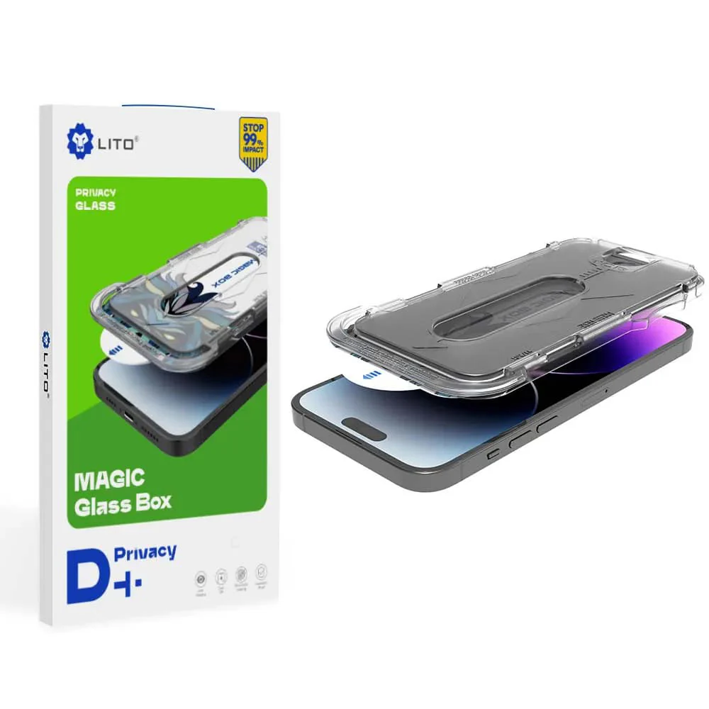Privacy Screen Protector Lito Magic Glass Box D+ Tools for Apple iPhone 14 Pro Max, Tempered Glass, Full Glue - Image 2