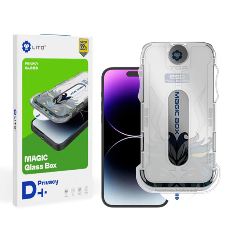 Privacy Screen Protector Lito Magic Glass Box D+ Tools for Apple iPhone 14 Pro, Tempered Glass, Full Glue