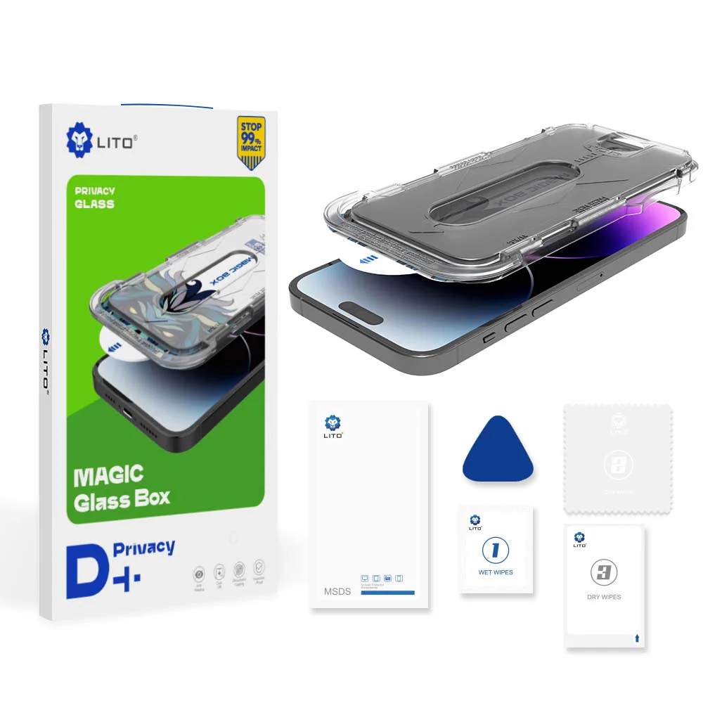 Privacy Screen Protector Lito Magic Glass Box D+ Tools for Apple iPhone 16 Pro Max, Tempered Glass, Full Glue - Image 7