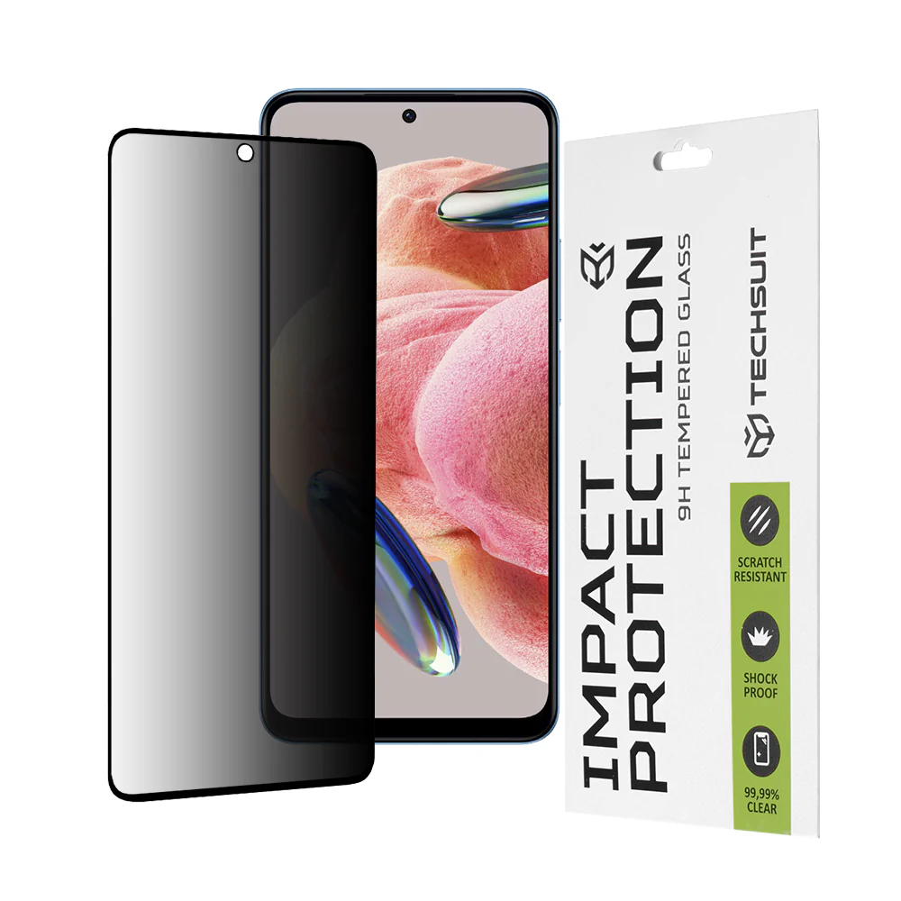 Privacy Techsuit Screen Protector for Xiaomi Redmi Note 12 4G / Poco X5 / Note 12 5G, Tempered Glass, Full Glue, 111D