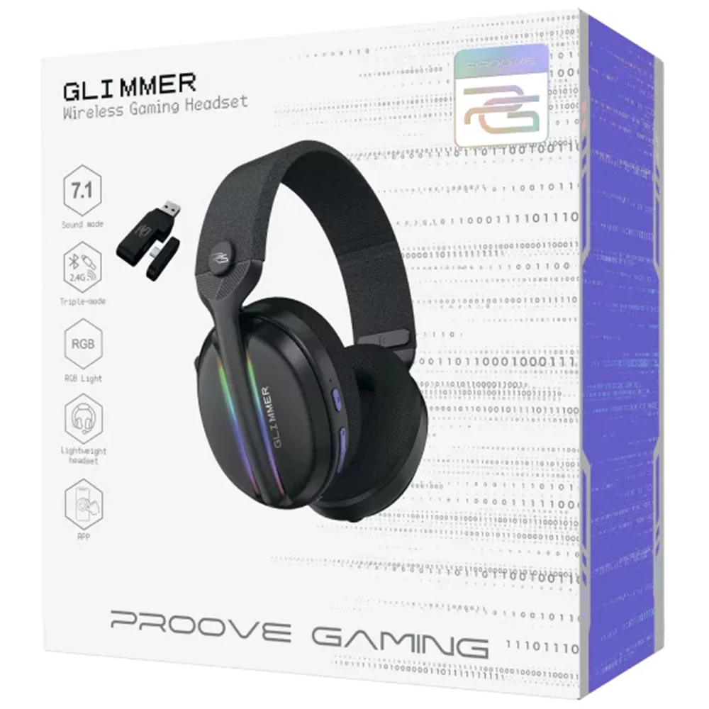 Proove Glimmer Wireless Gaming Headphones, RGB, BT / Wi-Fi / Wired, Black Purple WHGL00022016 - Image 6