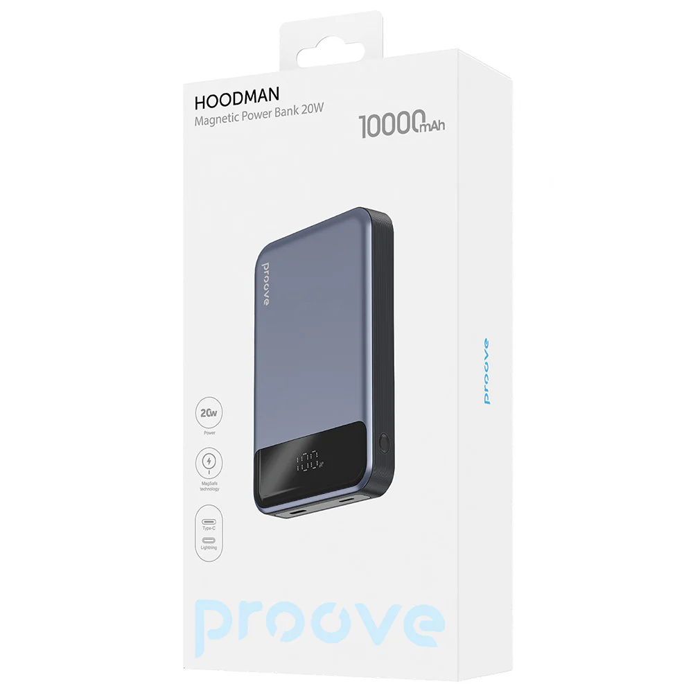 Proove Hoodman Wireless External Battery, 10000mAh, 20W, PD + FQI, 1 x QI - 1 x USB-C, Gray PBH120010003 - Image 6