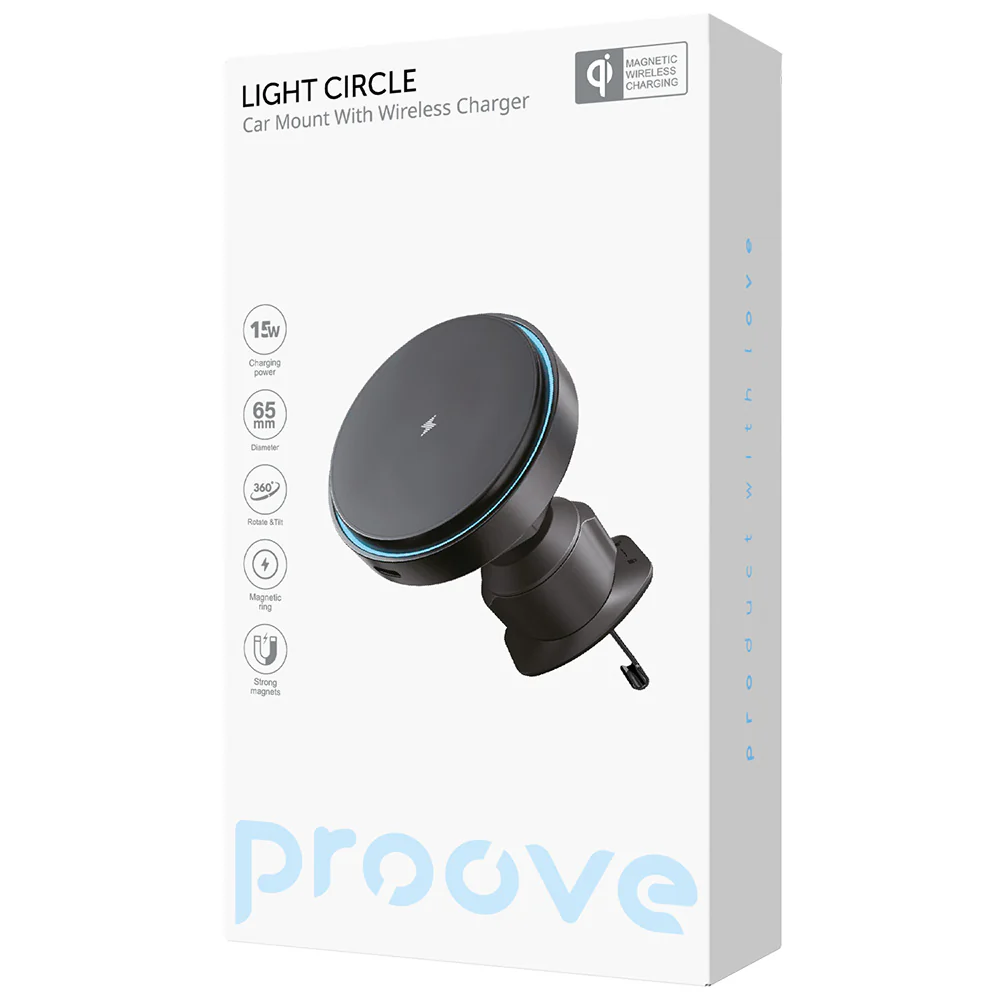 Proove Light Circle Wireless Car Charger, 15W, 1.67A, Black WHLC15010001 - Image 5