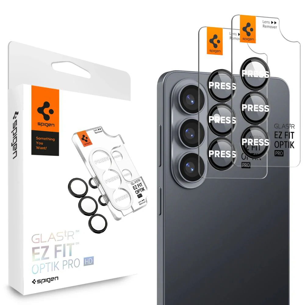 Rear Camera Protection Film Spigen GlastR EZ FIT Optik Pro HD for Samsung Galaxy S26 S942, Tempered Glass, Set of 2 pieces, Black AGL11099