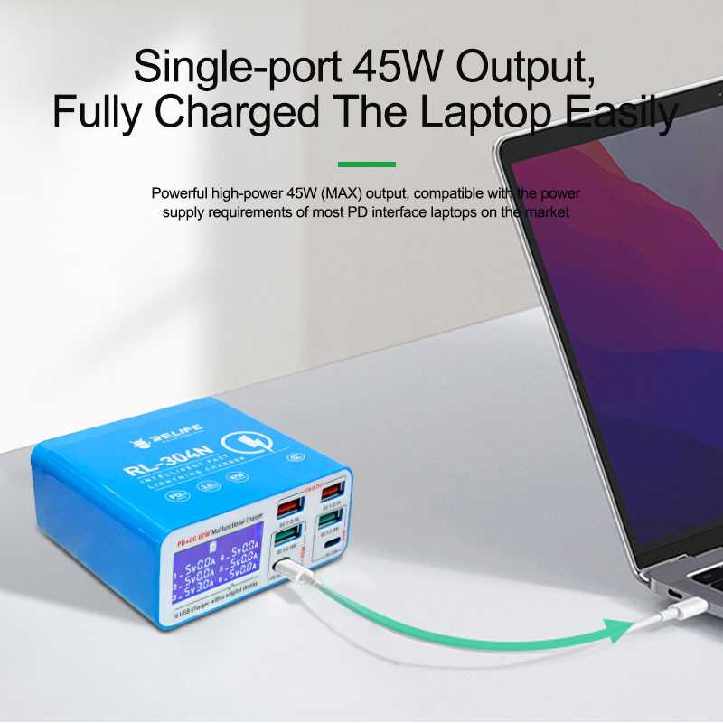 Relife RL-304N Charging Station, 87W, 3A, 2 x USB-C - 4 x USB-A, Blue - Image 6