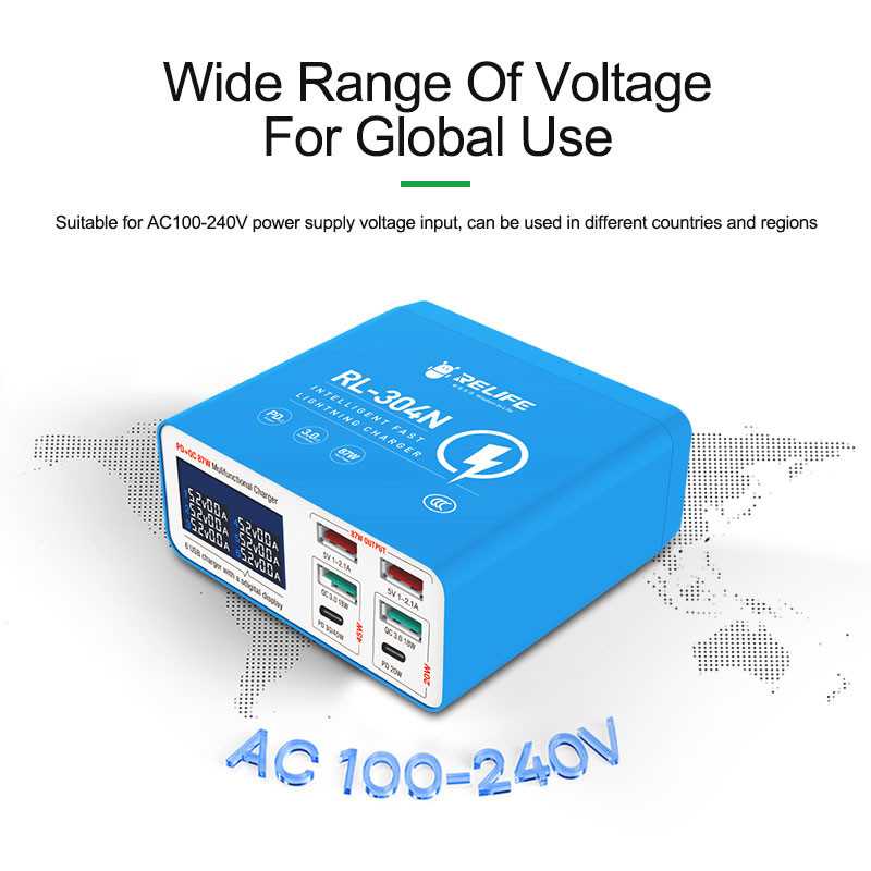 Relife RL-304N Charging Station, 87W, 3A, 2 x USB-C - 4 x USB-A, Blue - Image 8