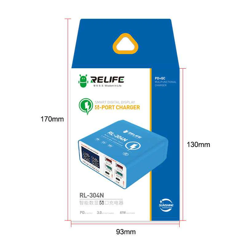Relife RL-304N Charging Station, 87W, 3A, 2 x USB-C - 4 x USB-A, Blue - Image 9