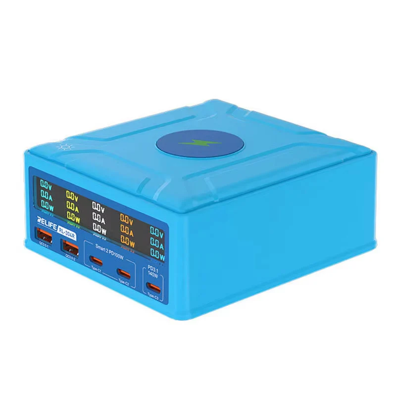 Relife RL-304R QI Charging Station, 260W, 3A, 2 x USB-A - 3 x USB-C, Blue