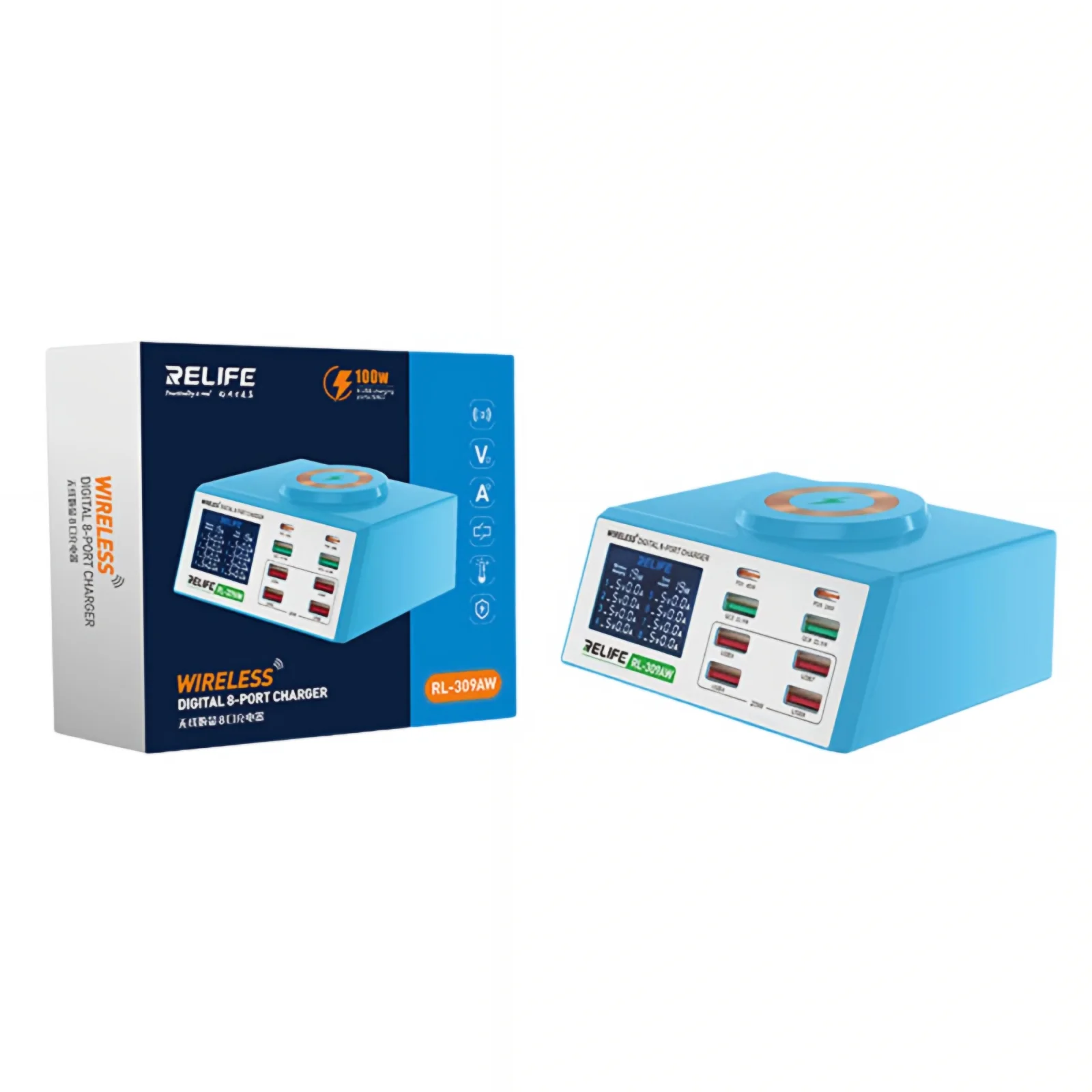 Relife RL-309AW Charging Station, 100W, 5A, 2 x USB-C - 6 x USB-A, Blue - Image 11