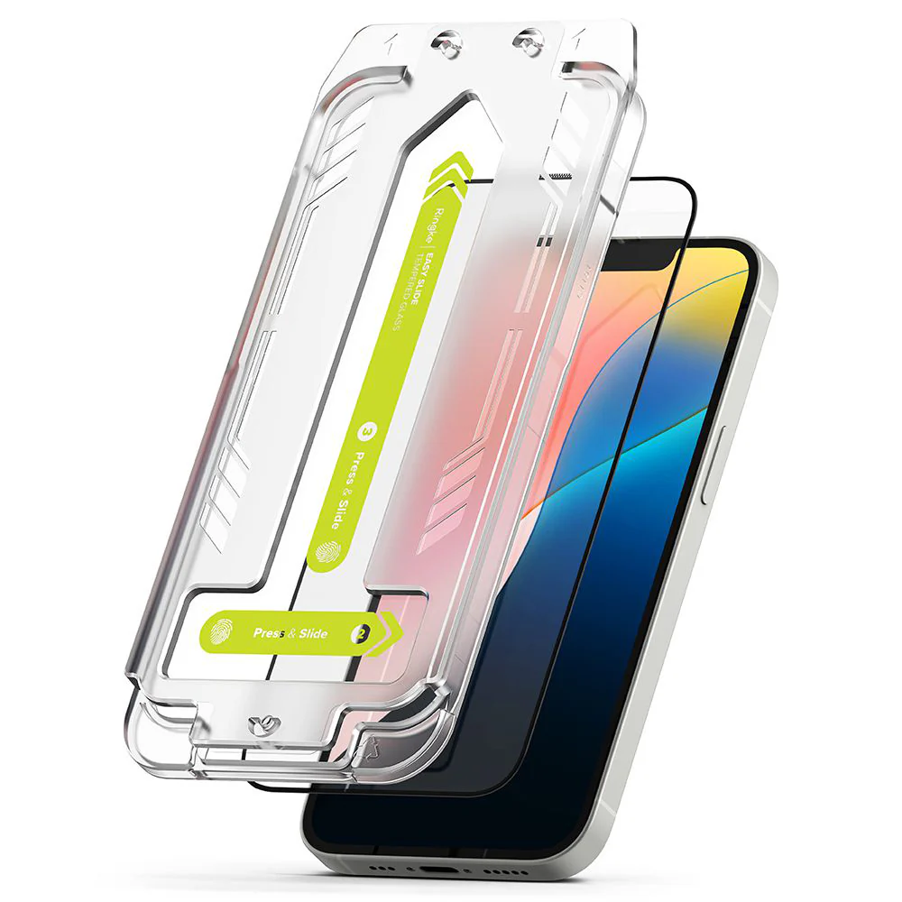 Ringke Easy Slide Screen Protector for Apple iPhone 17e / 16e / 14 / 13 Pro, Tempered Glass, Full Glue, Set of 2 pieces, Black - Image 2