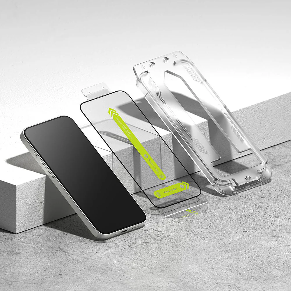 Ringke Easy Slide Screen Protector for Apple iPhone 17e / 16e / 14 / 13 Pro, Tempered Glass, Full Glue, Set of 2 pieces, Black - Image 3