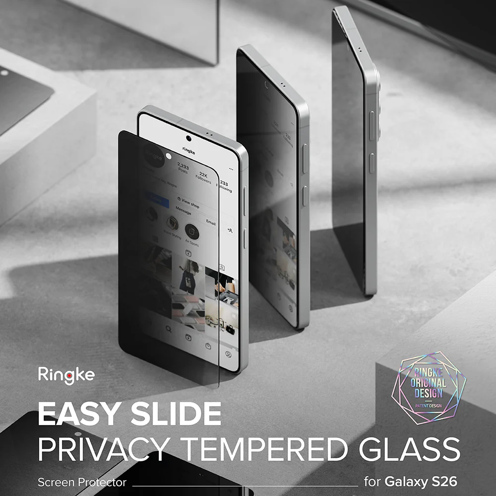 Ringke Easy Slide Screen Protector for Samsung Galaxy S26 S942, Tempered Glass, Full Glue, Set of 2 Pieces, Black - Image 3