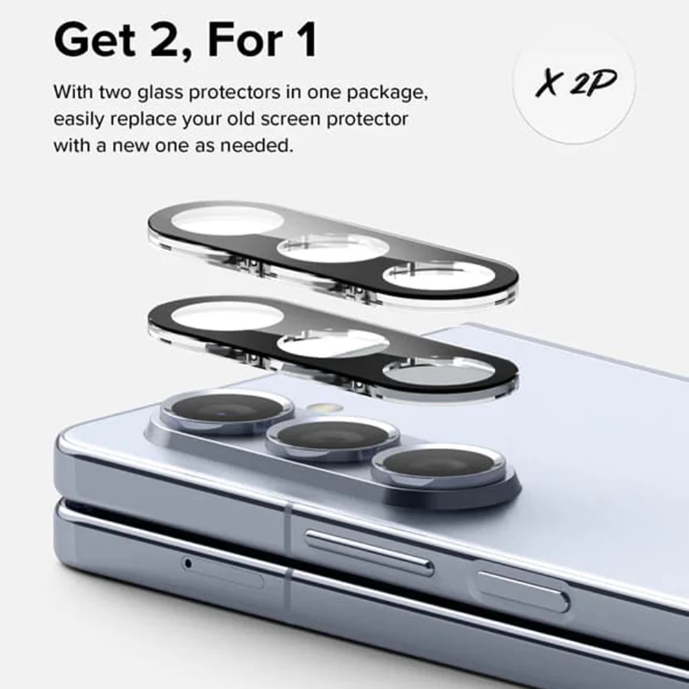 Ringke Rear Camera Protective Film for Samsung Galaxy Z Fold5 F946, Tempered Glass, Set of 2 Pieces, Transparent - Image 2