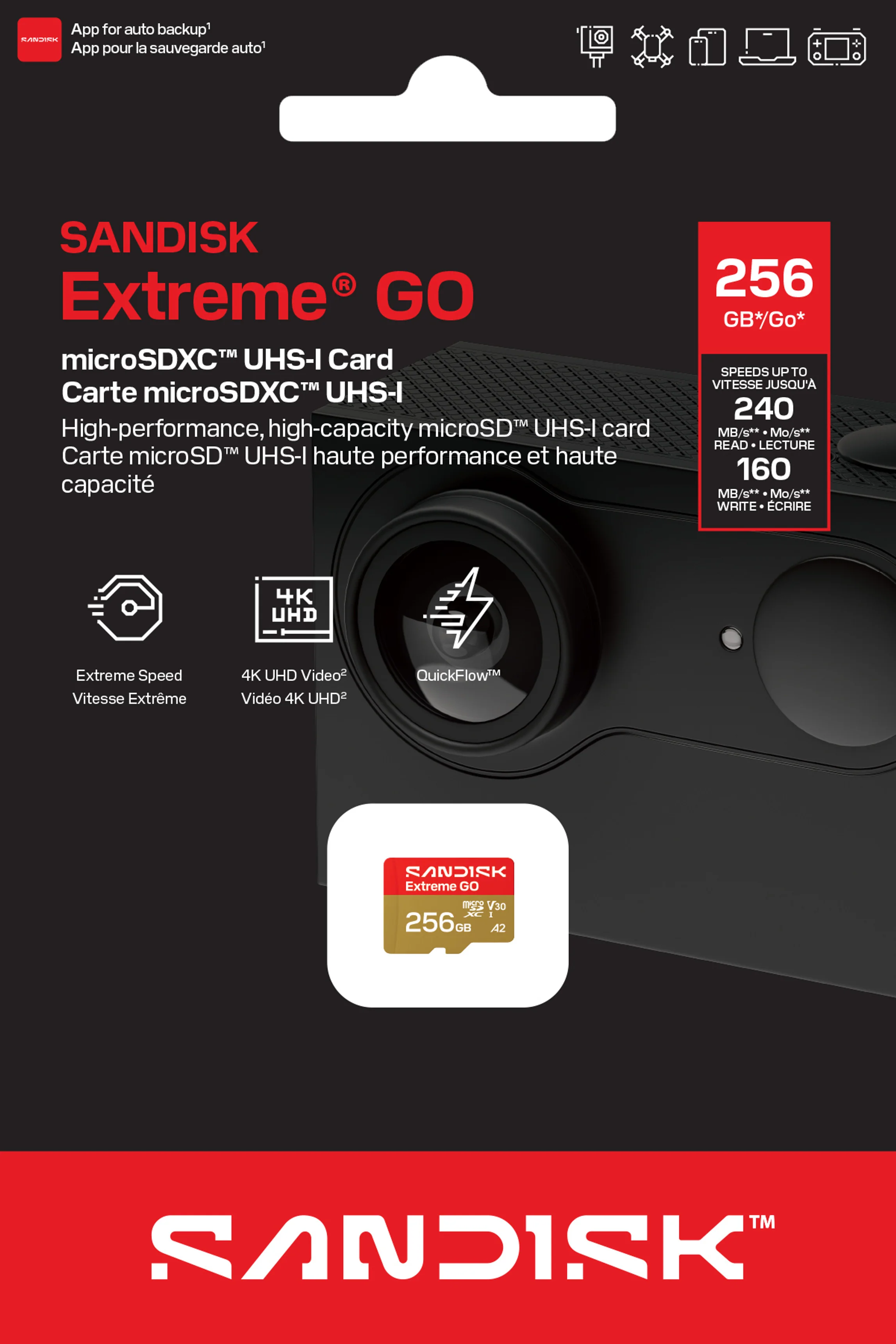 SanDisk Extreme GO Android A2 microSDXC Memory Card, 256GB, Class 10 / UHS-1 U1 SDSQXGN-256G-GN6MN - Image 2