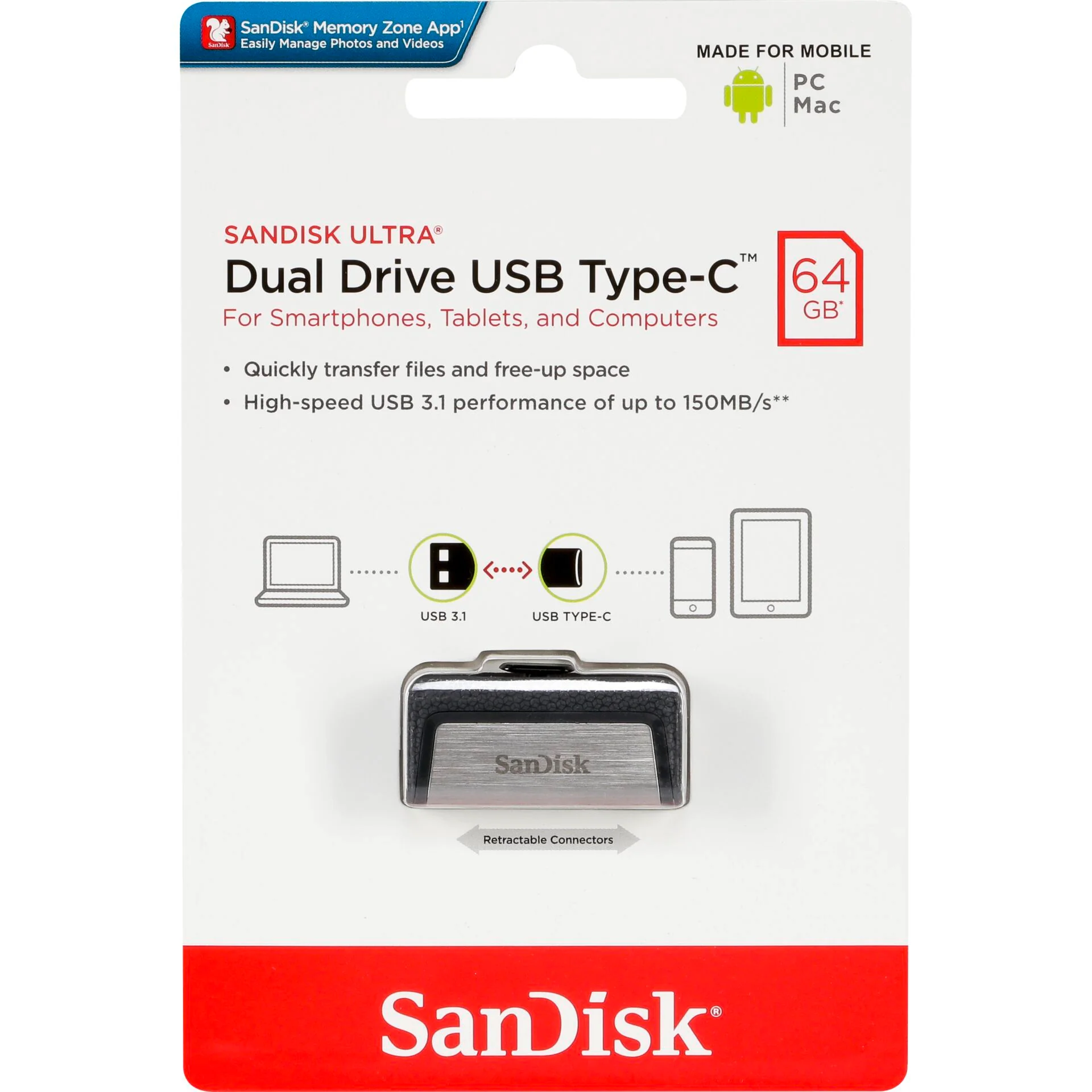 SanDisk Ultra Dual Drive External Memory USB-A 3.1 / USB-C, 64Gb SDDDC2-064G-G46 - Image 4