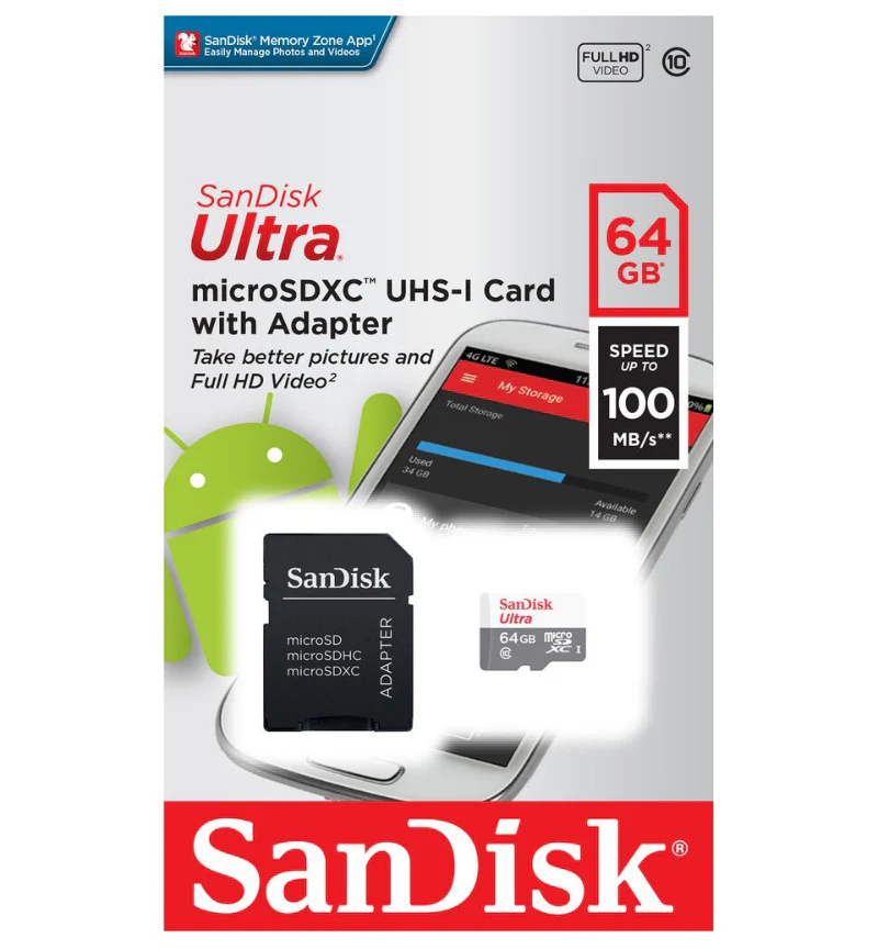 SanDisk Ultra microSDXC Memory Card, 64Gb, Class 10, With Adapter SDSQUNR-064G-GN6TA - Image 3